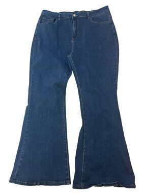 Shein Curve Jeans 3XL Blue Flared Denim Five Pockets Contrast Stitching Casual